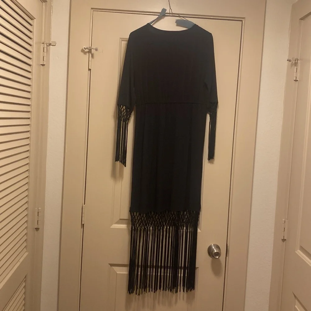 Unique black evening dress with lots of stretch.  Low neck.uniquely designed! - Picture 2 of 7